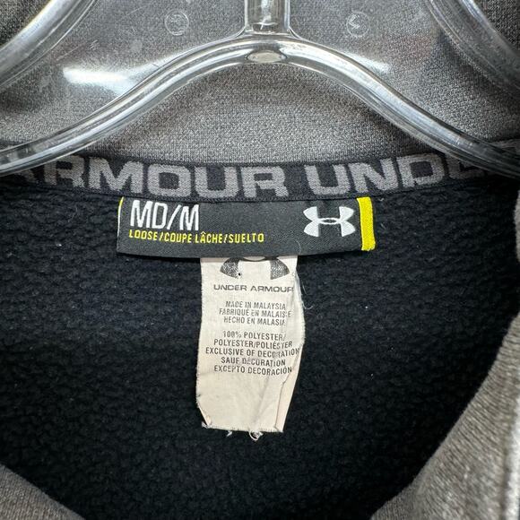 UNDER ARMOUR Track Jacket Fleece Lined Loose Fit Full Zip Black Gray Men's Sz M - Picture 7 of 9